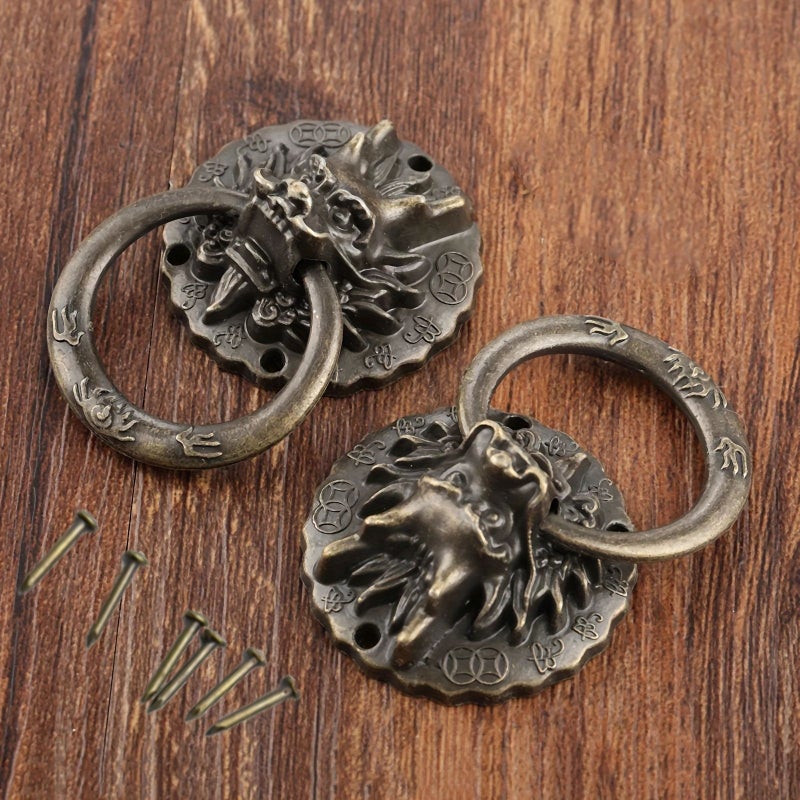 Vintage Dragon Head Pull Handles 2Pcs With Screws Bronze For Dressers Cabinets - Image 4