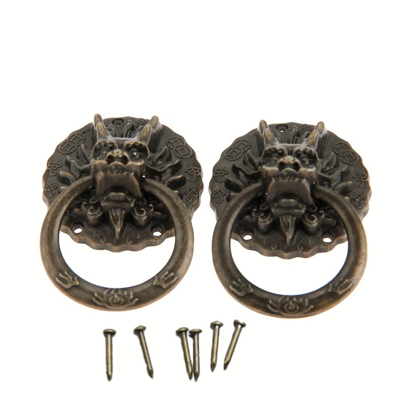 Vintage Dragon Head Pull Handles 2Pcs With Screws Bronze For Dressers Cabinets - Image 3