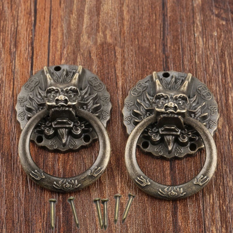 Vintage Dragon Head Pull Handles 2Pcs With Screws Bronze For Dressers Cabinets - Image 2