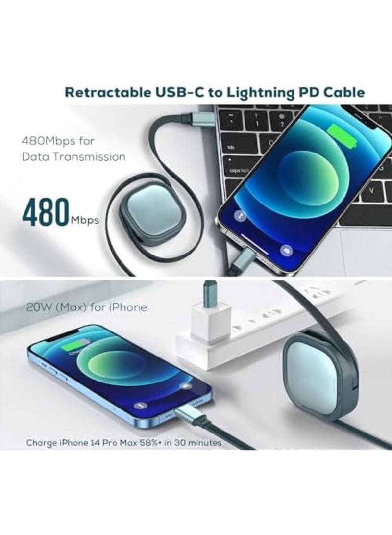 SYOSI USB C to Light-ning Cable, 20W Retractable USB C to Light-ning PD Fast Charging Cable, 4-Stage Length Preset 8 Pin Uncoil/Coiled Charger Cord for iPhone AirPods iPad and more (1.2m/4ft) - Image 3