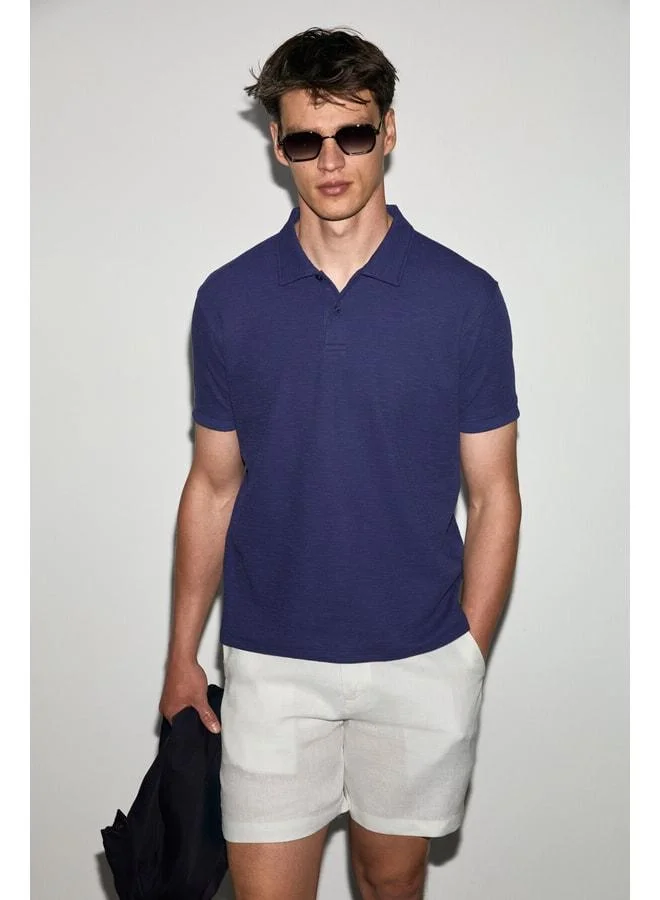 GRIMELANGE MINNUTU Men's Organic Cotton Polo-Collar Regular Fit Purple T-Shirt.