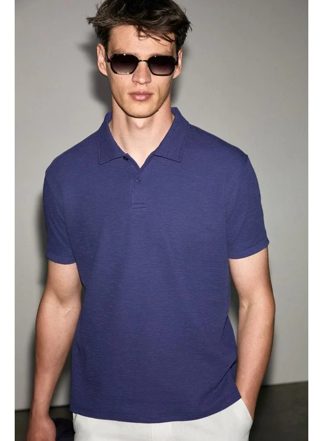 GRIMELANGE MINNUTU Men's Organic Cotton Polo-Collar Regular Fit Purple T-Shirt.