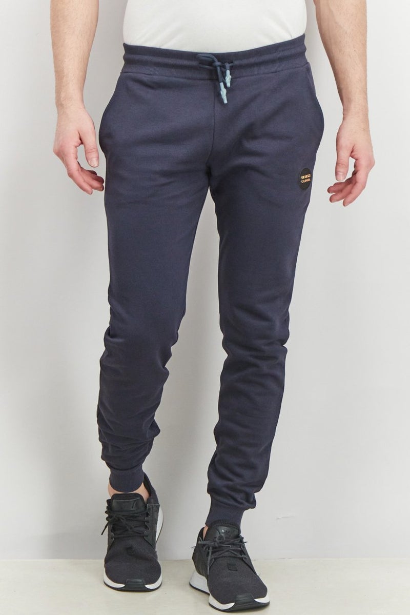 Cavalli Class Men Regular Fit Drawstring Patch Logo Pants, Navy - Image 1