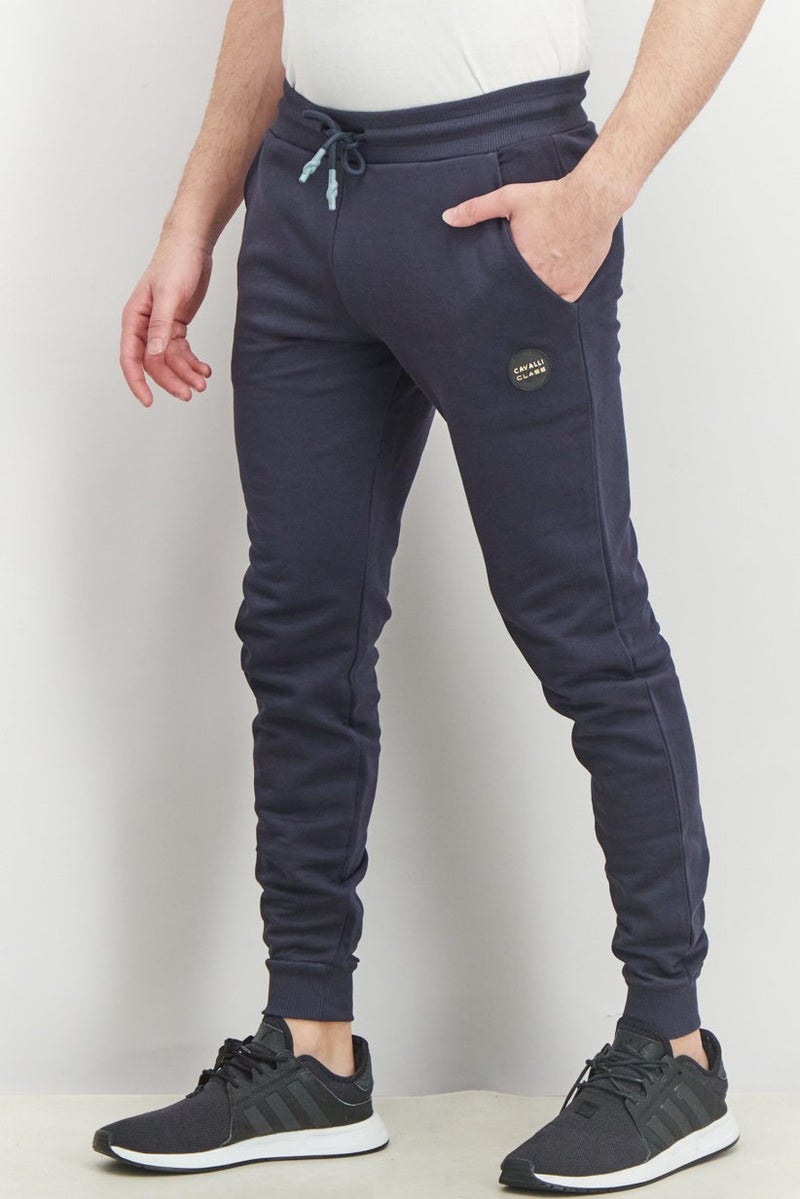 Cavalli Class Men Regular Fit Drawstring Patch Logo Pants, Navy - Image 2