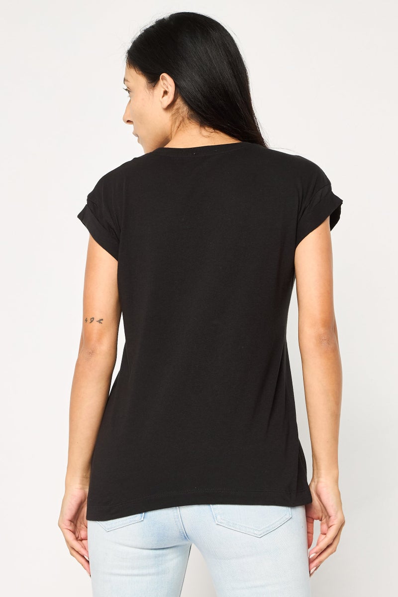 Replay Women Crew Neck Short Sleeves Graphic Print T-Shirt, Black - Image 4