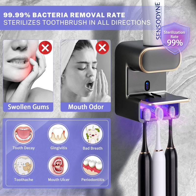 Wekity Automatic Toothpaste Dispenser,Wall Mounted Electric Toothpaste Dispenser with 3 Toothpaste Slots,Toothpaste Dispenser for Kids and Adults (Black) - Image 3