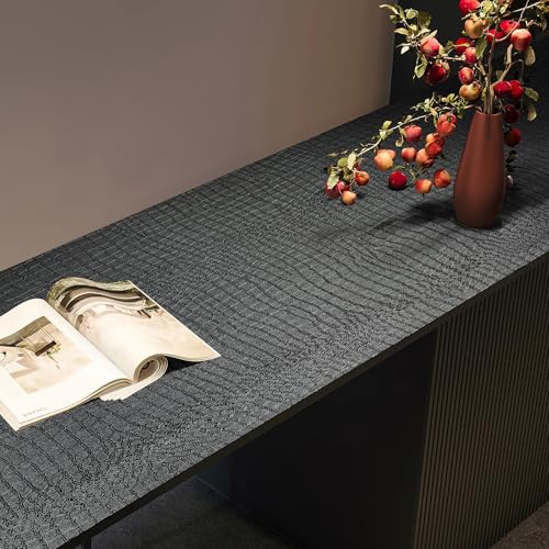 Zeeko Black Peel and Stick Wallpaper 23.6" x 120" Removable Crocodile Wallpaper Embossed Contact Paper Textured Wall Paper for Cabinet Bedroom Bathroom - Image 1