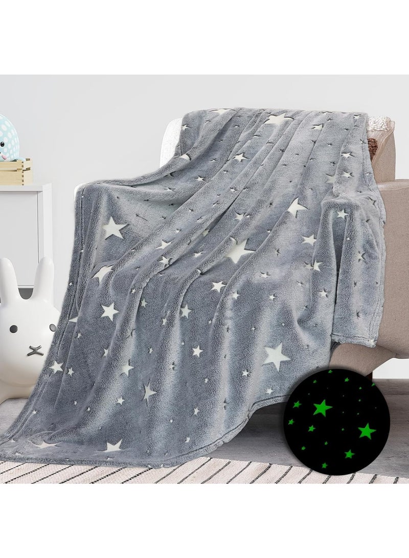 SOLARAE Glow in The Dark Blanket, 50 x 60 Throw Blankets Super Cozy Plush Soft Fleece Blanket for Girls Boys Birthday Gifts, Plush Star Pattern Bedroom, for Kids, Light Grey - Image 2