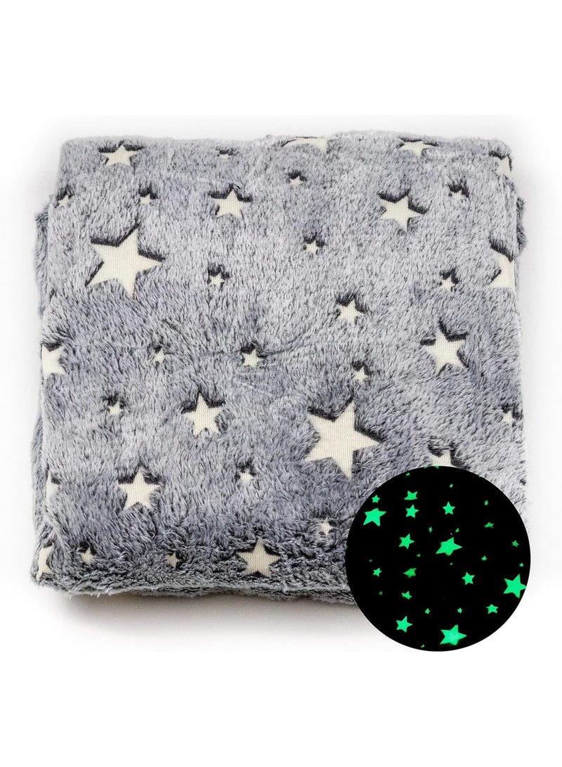 SOLARAE Glow in The Dark Blanket, 50 x 60 Throw Blankets Super Cozy Plush Soft Fleece Blanket for Girls Boys Birthday Gifts, Plush Star Pattern Bedroom, for Kids, Light Grey - Image 3
