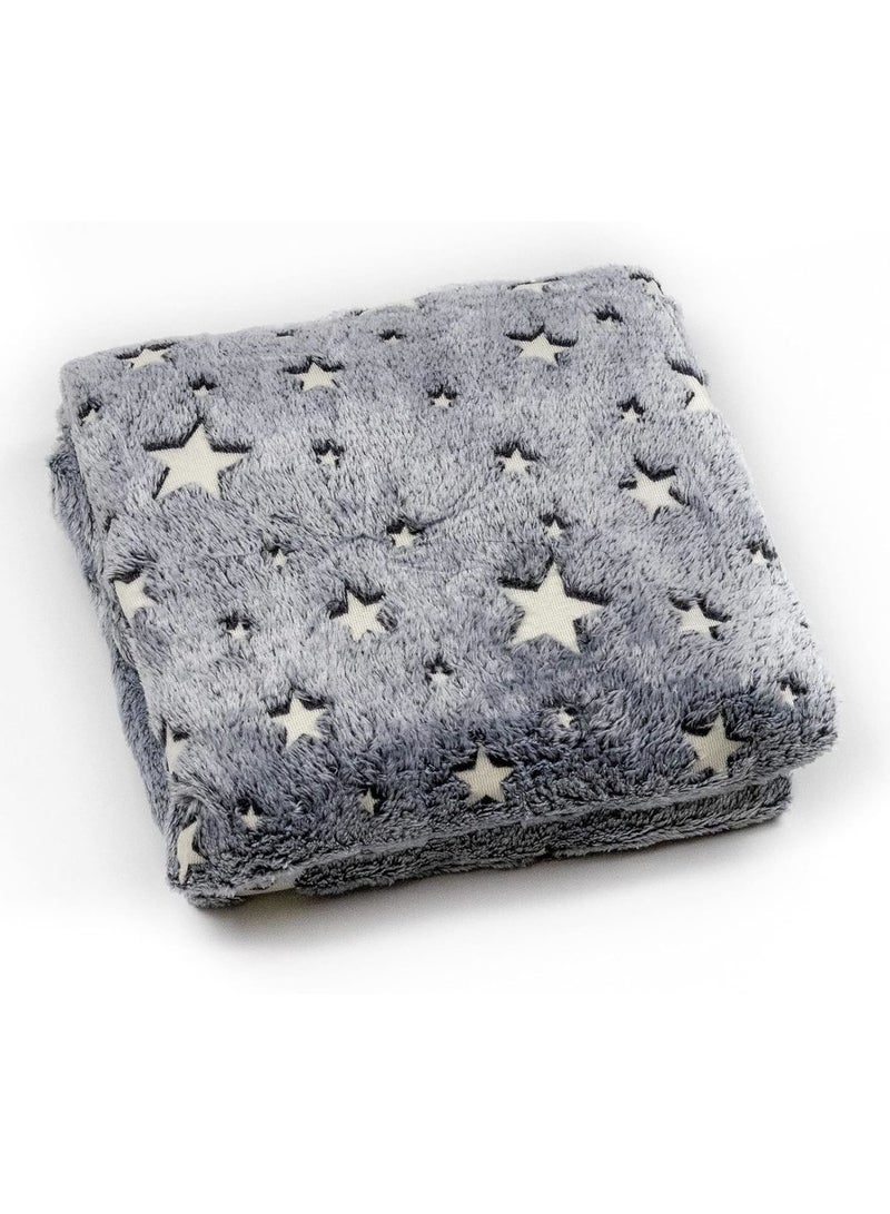 SOLARAE Glow in The Dark Blanket, 50 x 60 Throw Blankets Super Cozy Plush Soft Fleece Blanket for Girls Boys Birthday Gifts, Plush Star Pattern Bedroom, for Kids, Light Grey - Image 1