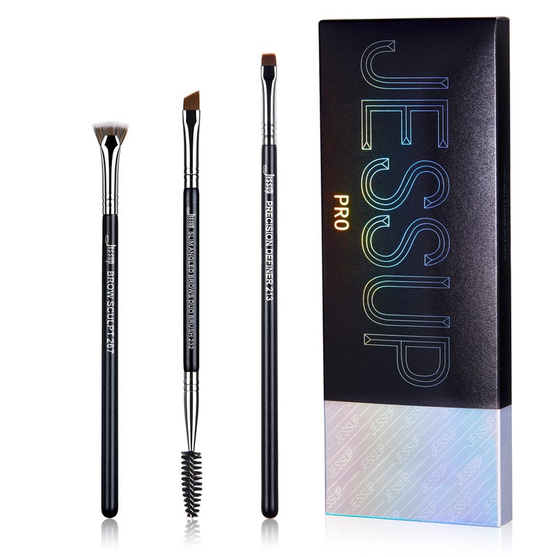 Jessup Eyebrow Makeup Brush Set Professional, Precision Define Sculpt, Flat Angled Spoolie Brushes, Cruelty-Free Synthetic Bristles 3PCS, T326 - Image 1