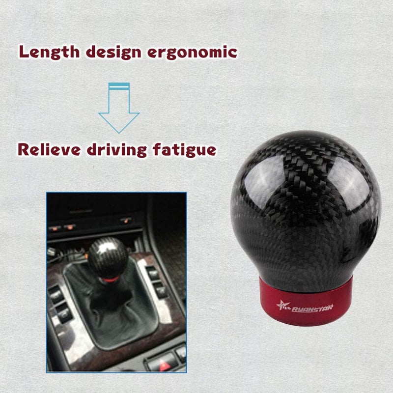 RYANSTAR RACING RYANSTAR Carbon Fiber Shift knob Round Ball Racing Gear Shift Shifter Knob, Head Manual Car with 8mm/10mm/11mm Adapter - Image 4