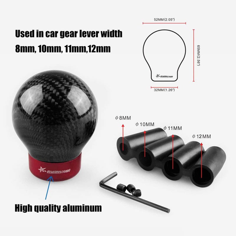 RYANSTAR RACING RYANSTAR Carbon Fiber Shift knob Round Ball Racing Gear Shift Shifter Knob, Head Manual Car with 8mm/10mm/11mm Adapter - Image 5