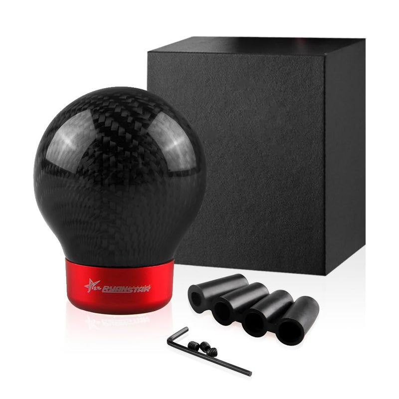 RYANSTAR RACING RYANSTAR Carbon Fiber Shift knob Round Ball Racing Gear Shift Shifter Knob, Head Manual Car with 8mm/10mm/11mm Adapter - Image 1