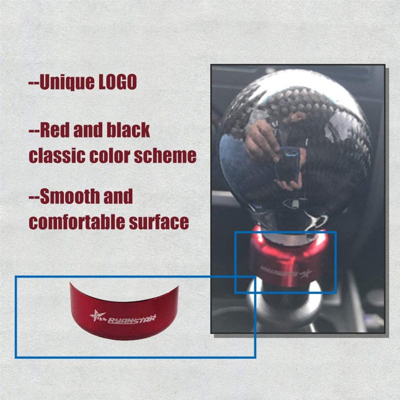 RYANSTAR RACING RYANSTAR Carbon Fiber Shift knob Round Ball Racing Gear Shift Shifter Knob, Head Manual Car with 8mm/10mm/11mm Adapter - Image 3