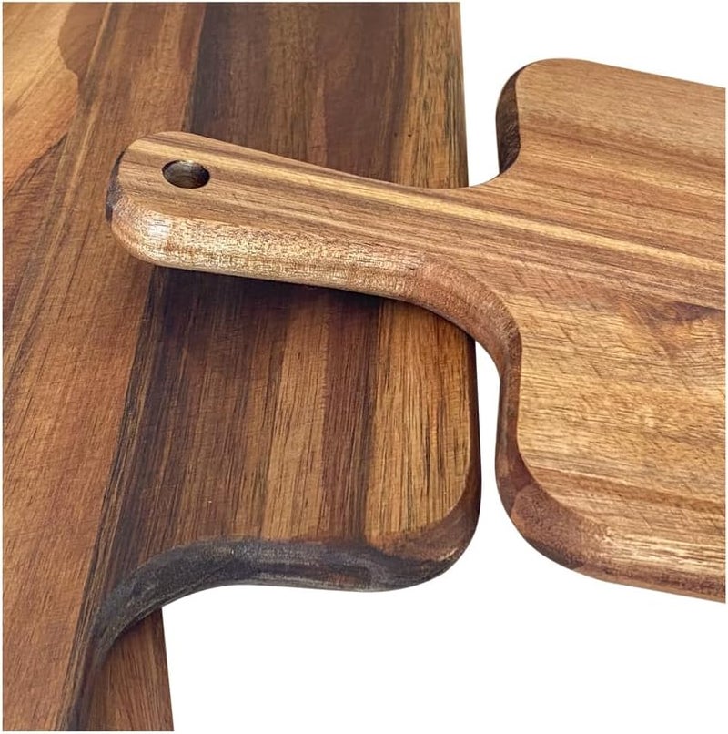 Cregugua 3 Pack 17x9 Inch Acacia Cutting Board Wood Serving Board with Handle Acacia Chopping Board for Home Kitchen Wedding Party - Image 4