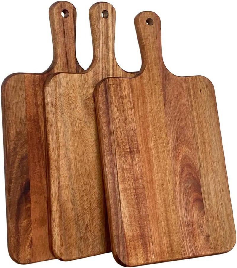 Cregugua 3 Pack 17x9 Inch Acacia Cutting Board Wood Serving Board with Handle Acacia Chopping Board for Home Kitchen Wedding Party - Image 1