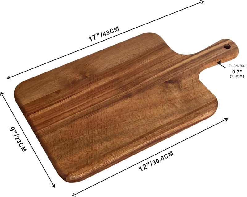 Cregugua 3 Pack 17x9 Inch Acacia Cutting Board Wood Serving Board with Handle Acacia Chopping Board for Home Kitchen Wedding Party - Image 2