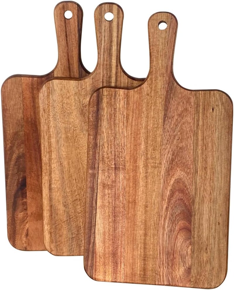 Cregugua 3 Pack 17x9 Inch Acacia Cutting Board Wood Serving Board with Handle Acacia Chopping Board for Home Kitchen Wedding Party - Image 3
