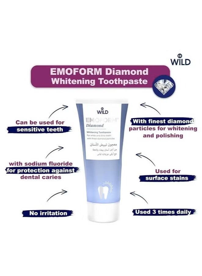 WILD Emoform Diamond Whitening Toothpaste 75ml – White & Shiny Teeth with Micro-Diamond Particles, Fluoride-Free, Gentle Whitening - Image 2