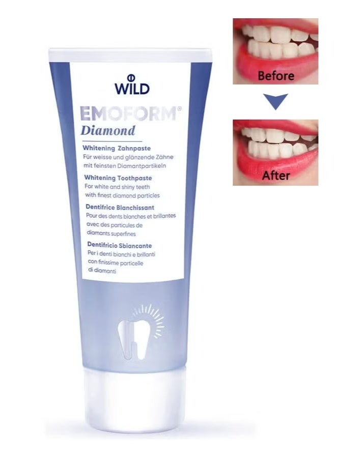 WILD Emoform Diamond Whitening Toothpaste 75ml – White & Shiny Teeth with Micro-Diamond Particles, Fluoride-Free, Gentle Whitening - Image 1