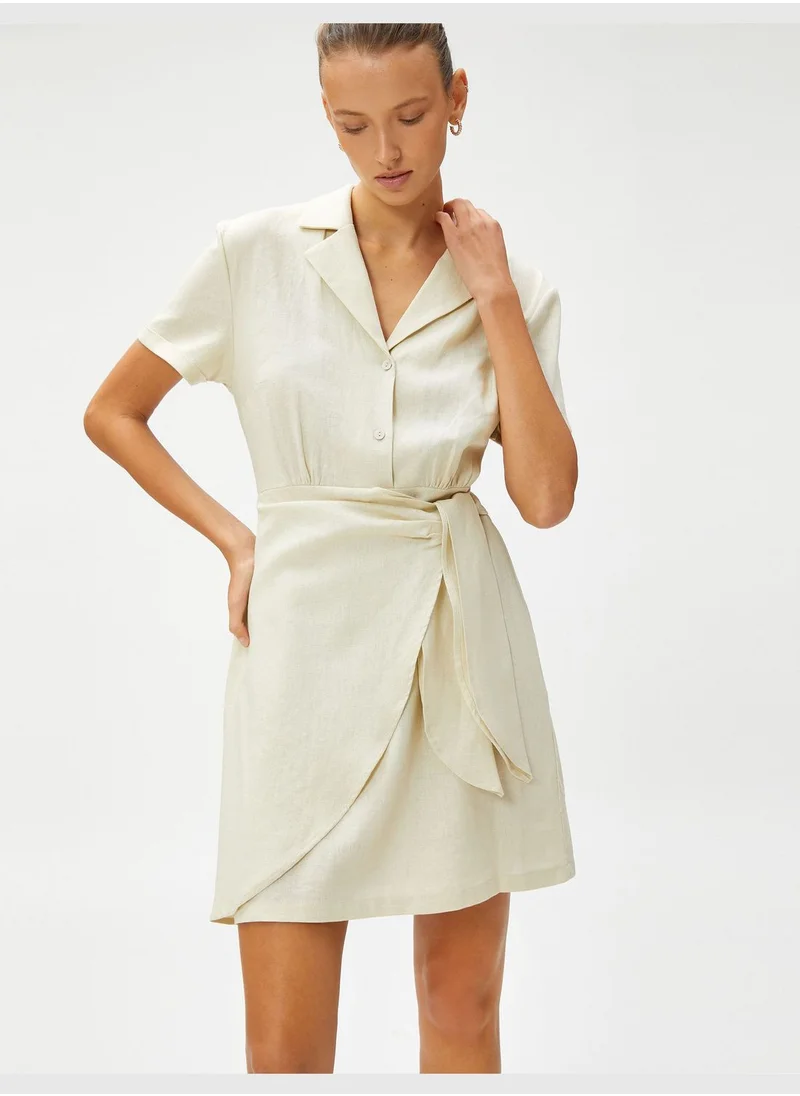 KOTON Linen Blended Mini Shirt Dress