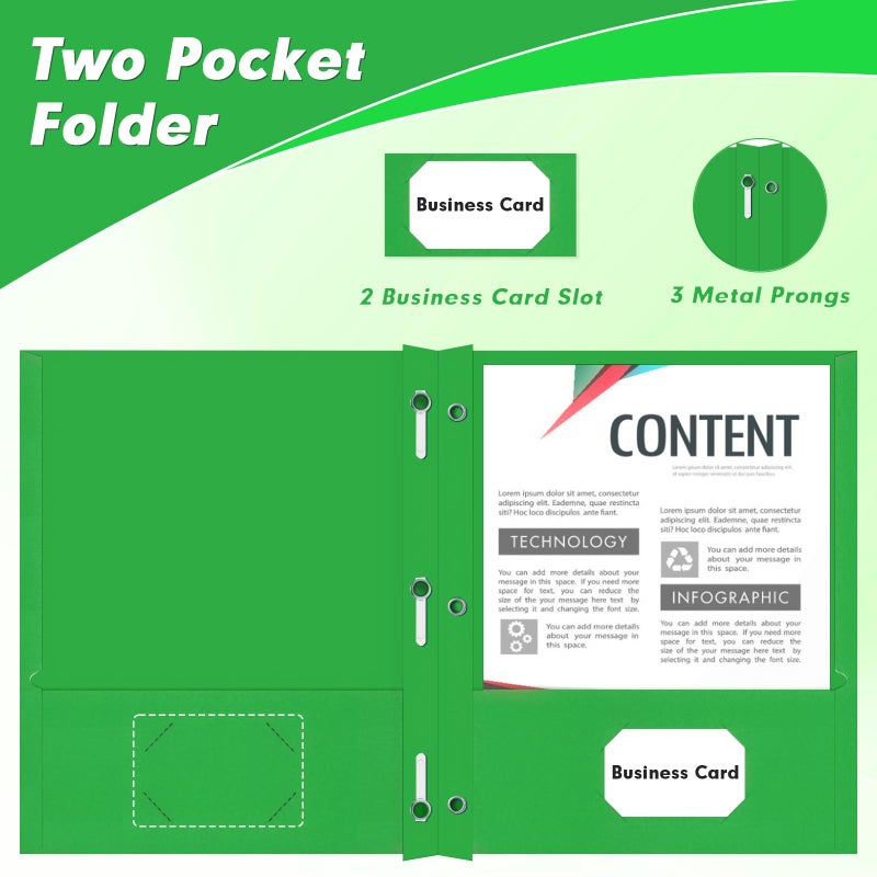 PANDRI Two Pocket Folders, PANDRI 30 Pack Two Pocket Folders with Prongs, 3 Prong Folders Designed for Office and Classroom, Letter Size Green - Image 5