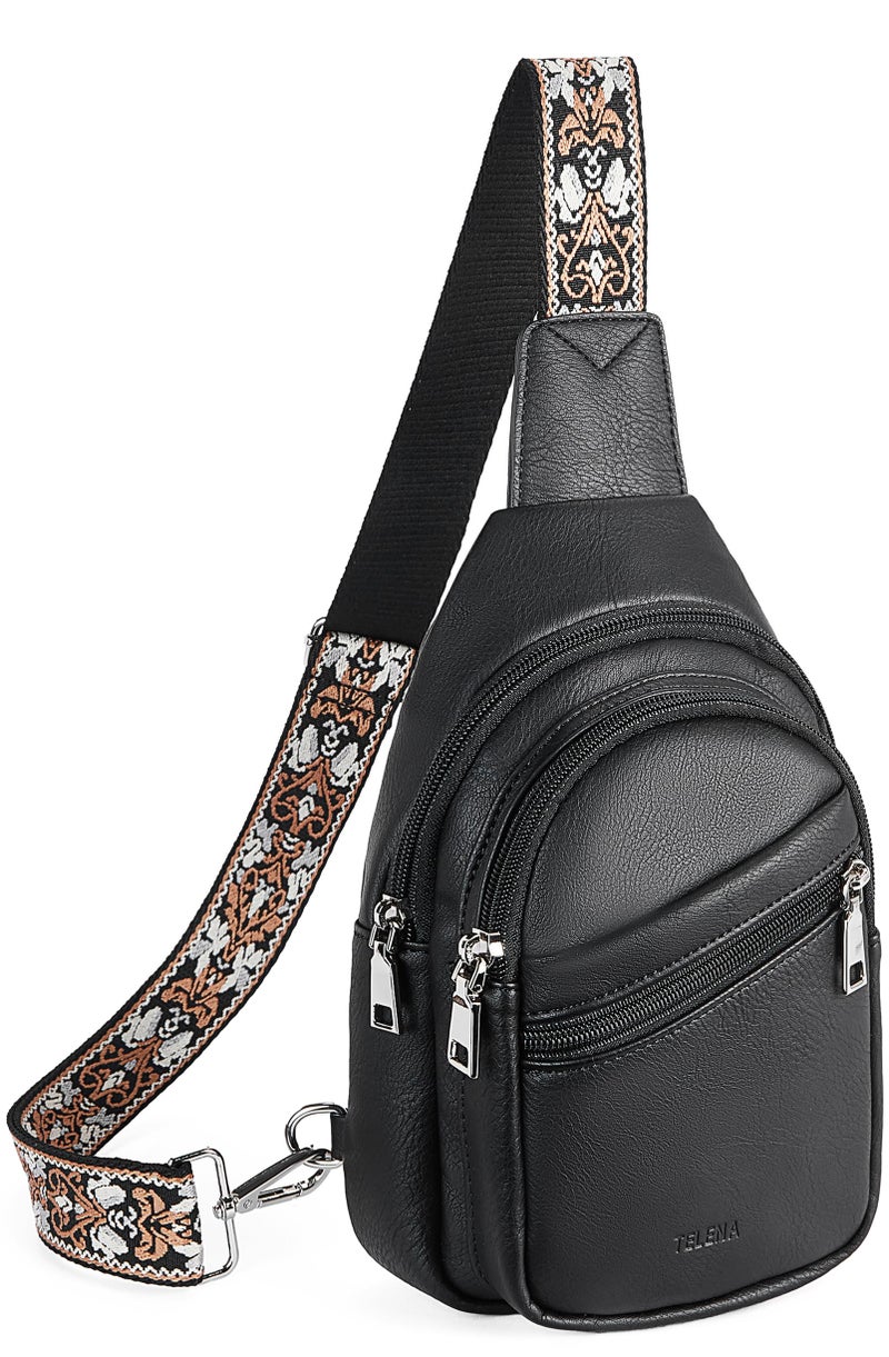 Telena Sling Bag for Women Crossbody Bags Purse for Women Vegan Leather Fanny Pack with Adjustable Strap Black