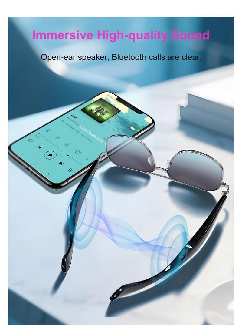Flyview Smart Glasses AI Translation Glasses Bluetooth Audio Sunglasses with Dual Stereo Speakers, Open Earphones Music Playback and HD Calls, for Men and Women (Blue Lenses) - Image 2