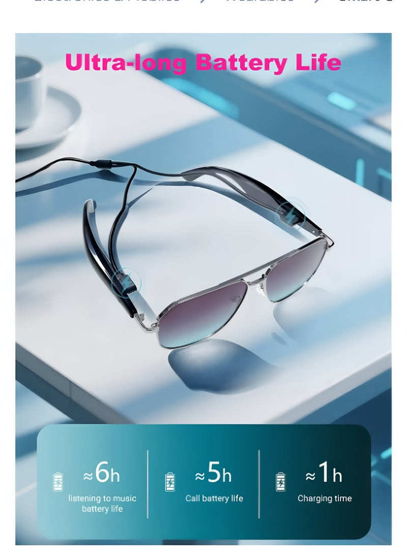 Flyview Smart Glasses AI Translation Glasses Bluetooth Audio Sunglasses with Dual Stereo Speakers, Open Earphones Music Playback and HD Calls, for Men and Women (Blue Lenses) - Image 4