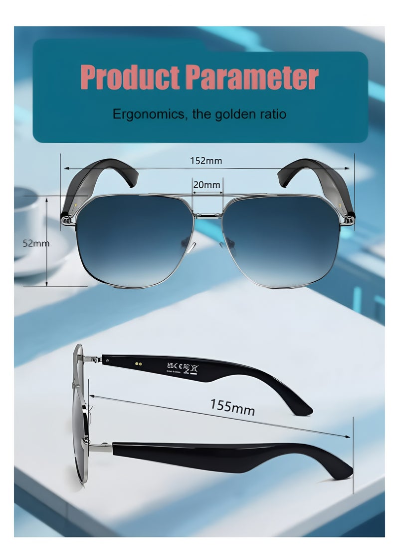 Flyview Smart Glasses AI Translation Glasses Bluetooth Audio Sunglasses with Dual Stereo Speakers, Open Earphones Music Playback and HD Calls, for Men and Women (Blue Lenses) - Image 3