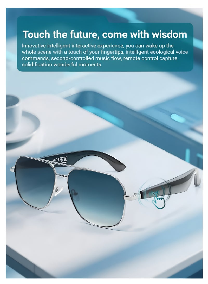 Flyview Smart Glasses AI Translation Glasses Bluetooth Audio Sunglasses with Dual Stereo Speakers, Open Earphones Music Playback and HD Calls, for Men and Women (Blue Lenses) - Image 5