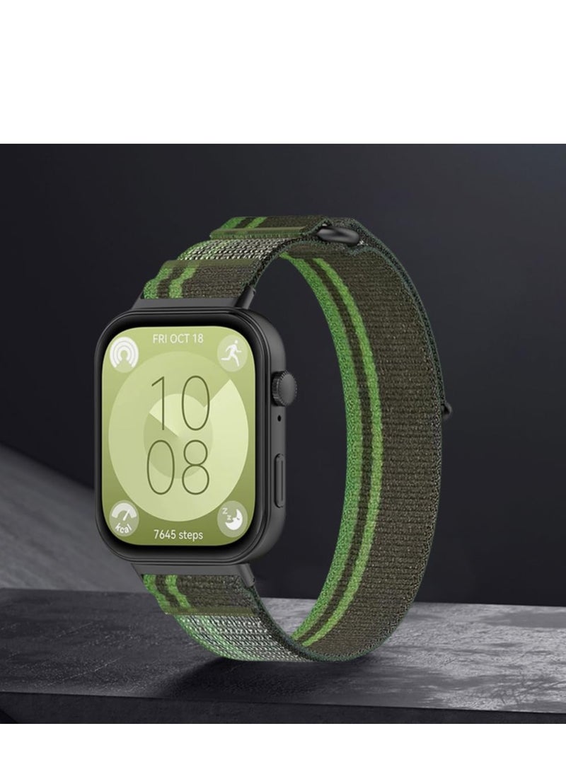 Nylon Strap Compatible with Huawei Watch Fit3 Soft Elastic Sport Strap for Huawei Watch Fit 3 Replacement Strap (DarkGreen)