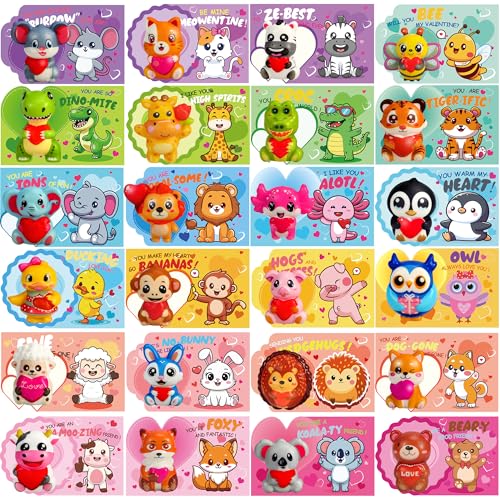 PLOUGVI 24Pcs Valentines Day Gifts with Cards for Kids Animal Heart Squishy Toys for Party Favors Galentines School Gift Exchange Classroom Prizes Bag Stuffers - Image 5