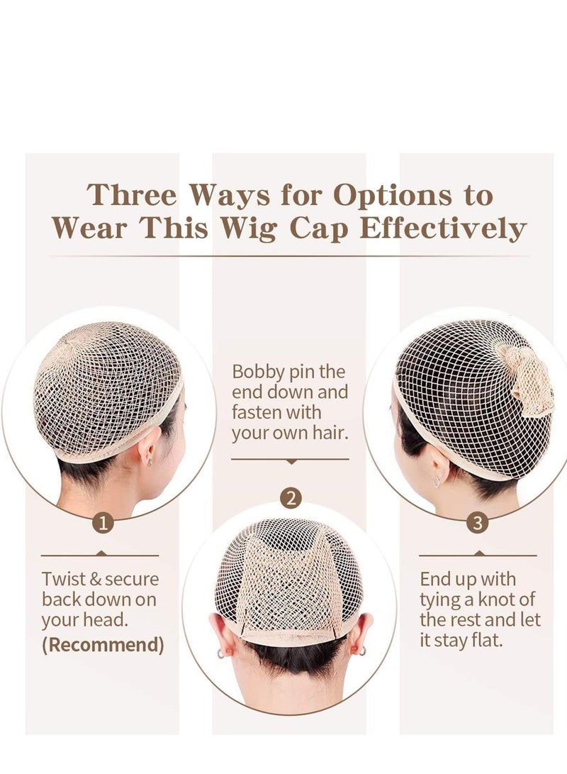 Y&D Wig Caps Net for Long Hair Fishnet Women Natural Nude Nylon Mesh Strength Light Brown 3 Pieces - Image 3