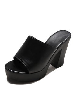 Korean Style Outer Wear Slippers 2022 Spring Summer Fashionable High Heel Fish Mouth Wide Open Polyamide One-Row Sandals Womens Black