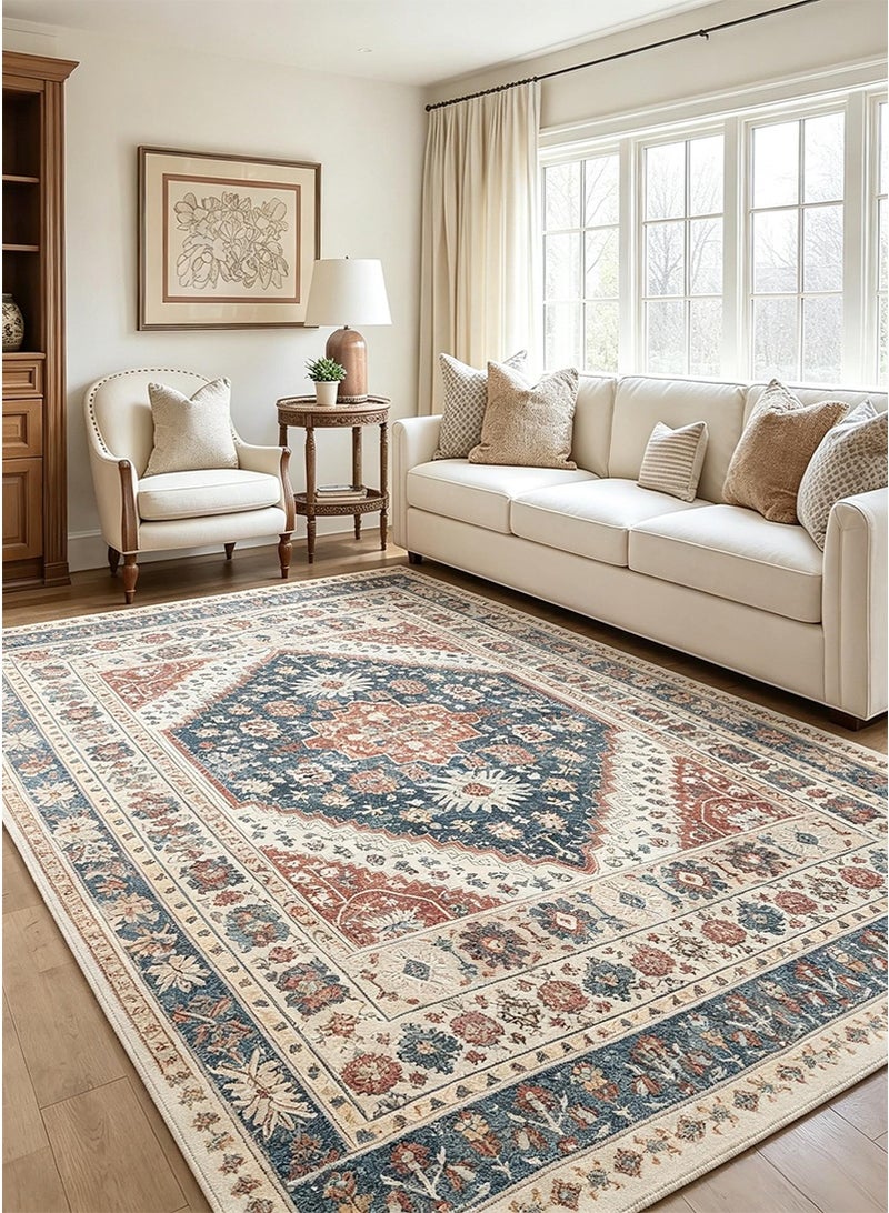 VUCATIN 200x300cm Persian Ethnic Style Living Room Rug, Vintage Bohemian Bedside Carpet for Bedroom, Faux Wool Non-Slip Sofa Coffee Table Mat, Large Area Floor Carpet for Home - Image 1