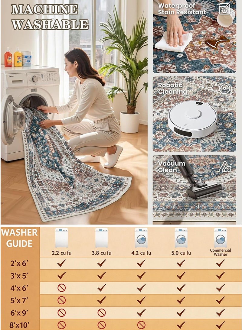 VUCATIN 200x300cm Persian Ethnic Style Living Room Rug, Vintage Bohemian Bedside Carpet for Bedroom, Faux Wool Non-Slip Sofa Coffee Table Mat, Large Area Floor Carpet for Home - Image 4