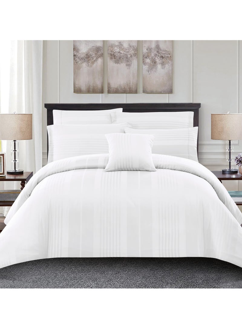 Donetella Hotel Style Duvet Set 7-Pcs King Size Cotton Blend All Season Bedding Set With Bed Quilt Cover/Duvet Cover & Corner Ties,(Without Insert)White  - Image 1