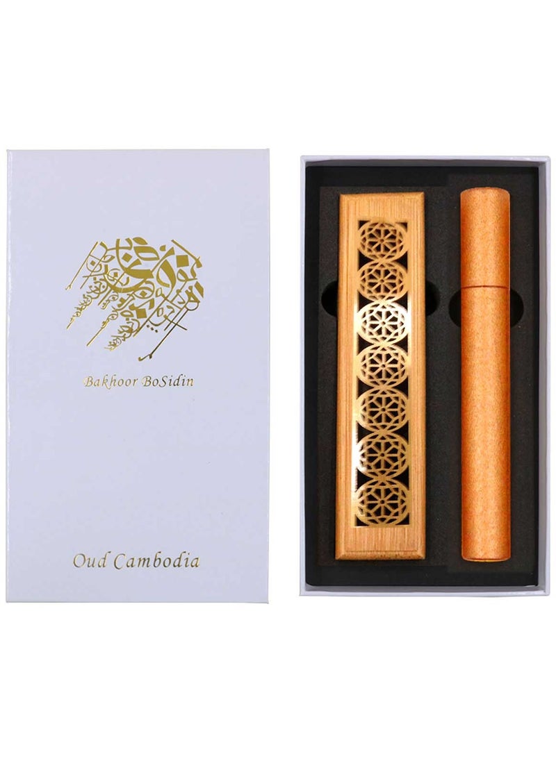 Bakhoor BoSidin Natural Cambodian Oud Bakhoor Incense Sticks 20 piece with Wooden Burner  - Image 1
