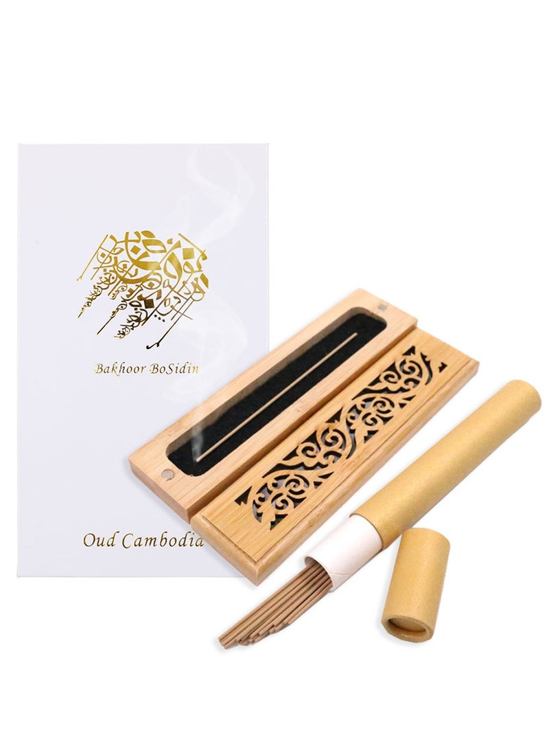 Bakhoor BoSidin Natural Cambodian Oud Bakhoor Incense Sticks 20 piece with Wooden Burner  - Image 5