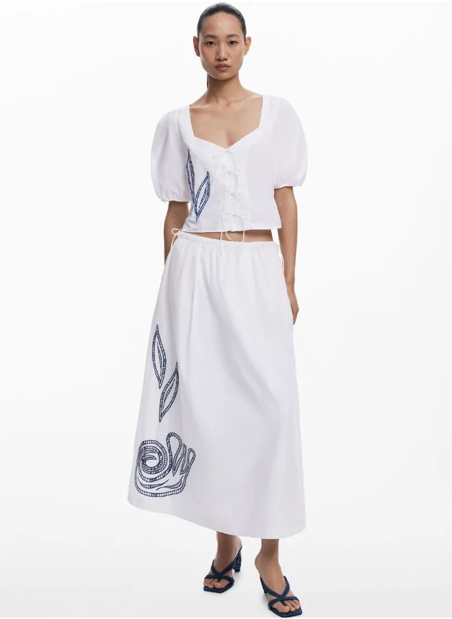 DESIGUAL Embroidered Midi Skirt