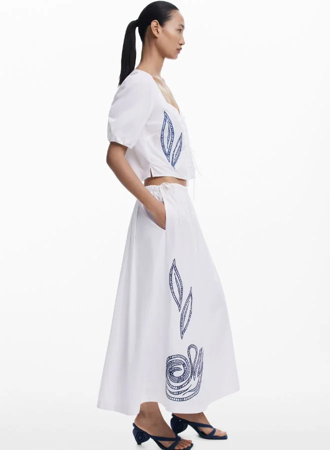 DESIGUAL White Embroidered Midi Skirt for Women | Best Price UAE