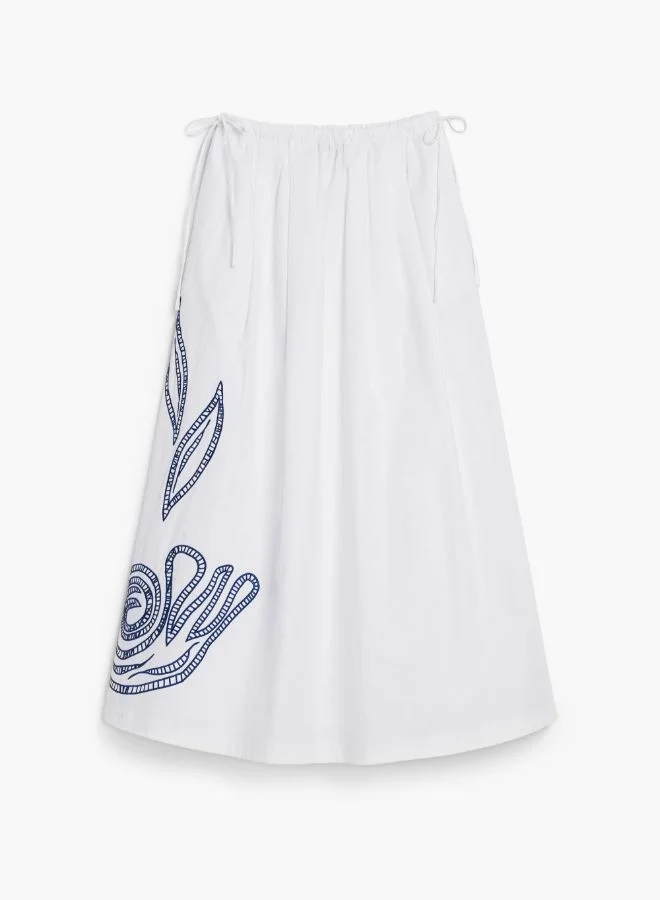 DESIGUAL White Embroidered Midi Skirt for Women | Best Price UAE