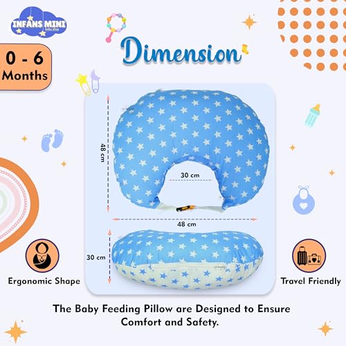 Infans Mini Baby Feeding Pillow Cotton|Maternity Feeding Pillow Portable & Adjustable|Nursing Pillow for Mother and New Born Baby (Star Blue) - Image 4