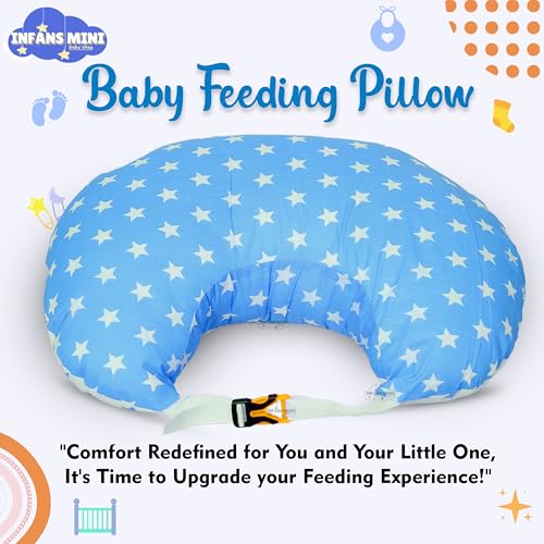 Infans Mini Baby Feeding Pillow Cotton|Maternity Feeding Pillow Portable & Adjustable|Nursing Pillow for Mother and New Born Baby (Star Blue) - Image 2