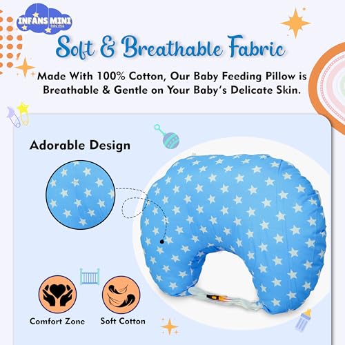 Infans Mini Baby Feeding Pillow Cotton|Maternity Feeding Pillow Portable & Adjustable|Nursing Pillow for Mother and New Born Baby (Star Blue) - Image 5