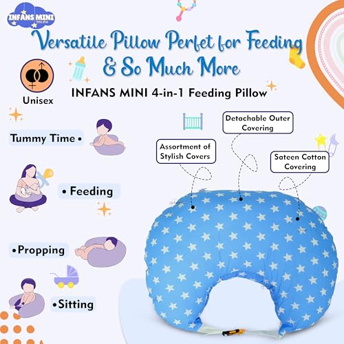 Infans Mini Baby Feeding Pillow Cotton|Maternity Feeding Pillow Portable & Adjustable|Nursing Pillow for Mother and New Born Baby (Star Blue) - Image 3