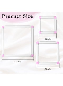 Pllieay 3 Pack Square Embroidery Hoops, Plastic Cross-Stitch Hoops, Plastic Clip Frame For Embroidery, Embroidery Quilting Frames (6X6", 8X8", 11X11")…  - Image 2