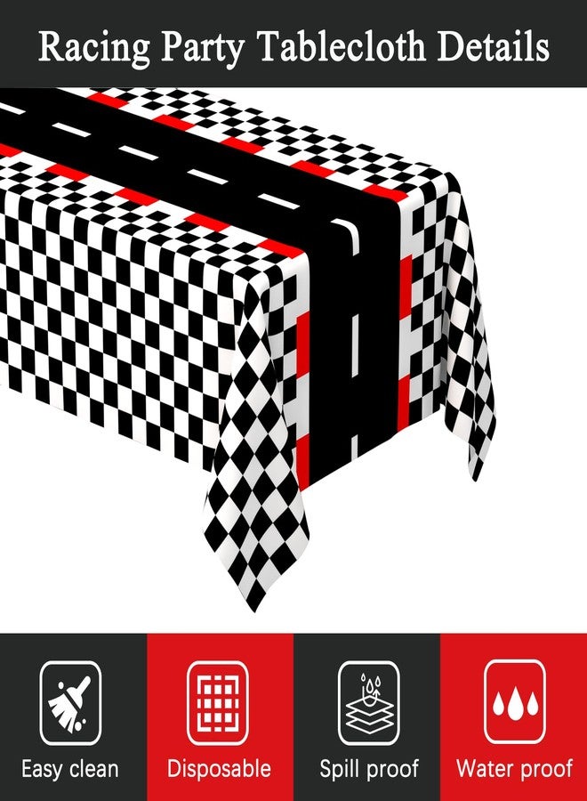 WNINK 2 PCS Racing Car Theme Tablecloths Car Disposable Plastic Tablecloths Black Checkered Flag Table Covers Racetrack Rectangular Tablecloth for Race Car Birthday Party Decorations, 54 x 108 Inch - Image 3
